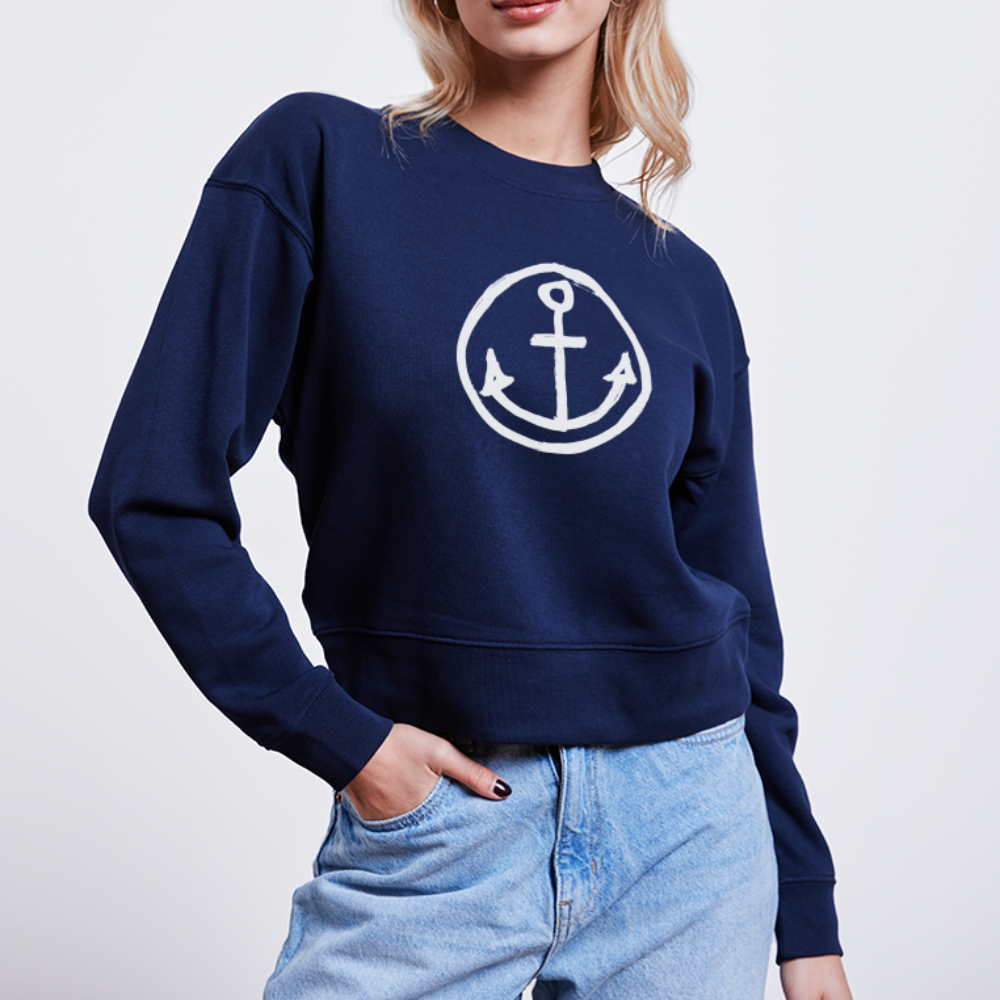 Mädels Cropped  Bio-Sweatshirt | HAPPY ANKER - Navy