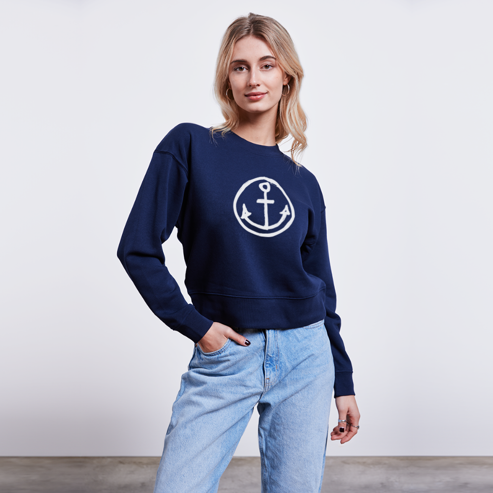 Mädels Cropped  Bio-Sweatshirt | HAPPY ANKER - Navy